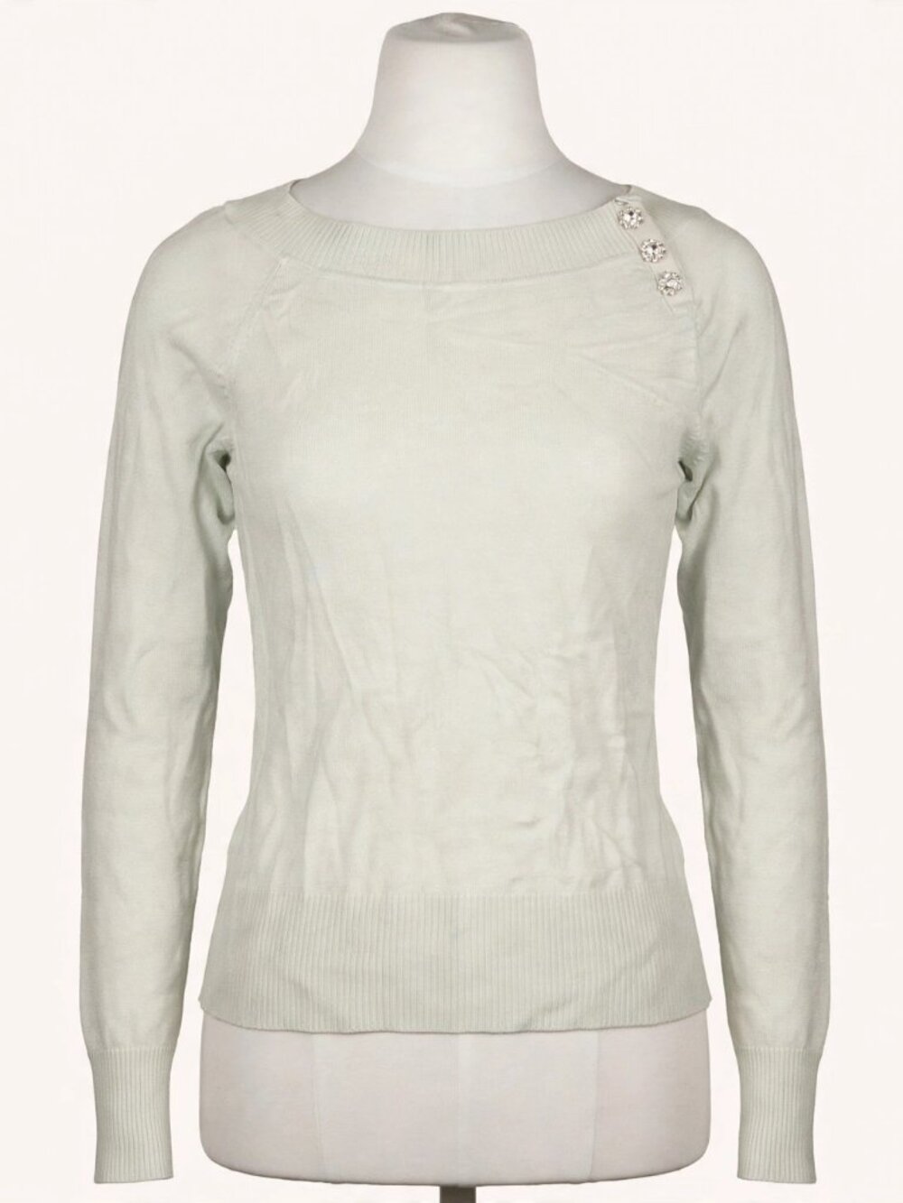 Sinequanone Cream Knit Top Jeweled Shoulder Buttons